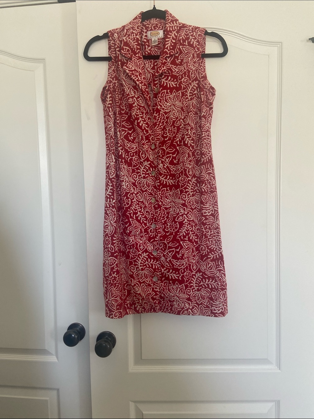 Talbots Red and White Sleeveless Button-Front Floral Dress